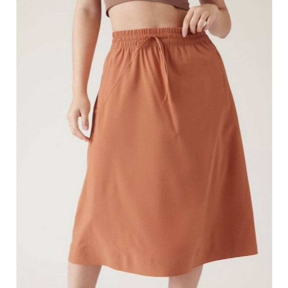 NEW Athleta Arrival Midi UPF Comfy Stretch Skirt Size 2X/20 Orange Pockets Eco - Picture 3 of 7